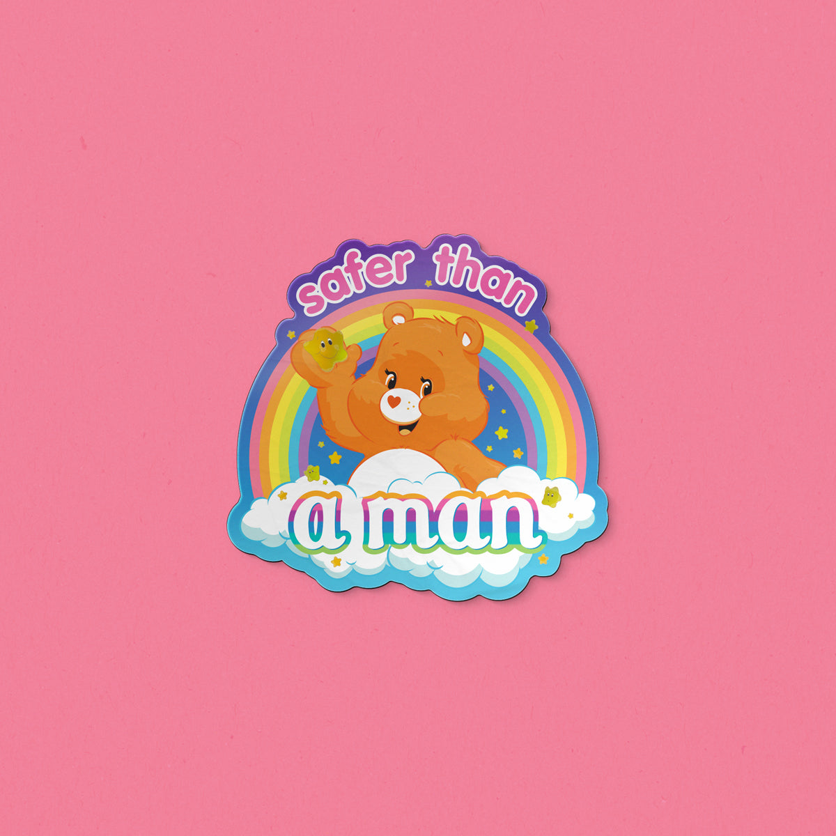 Safer Than a Man Feminist Bear Holographic Effect Sticker